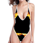 Flaming Star of David Print High Cut One Piece Swimsuit