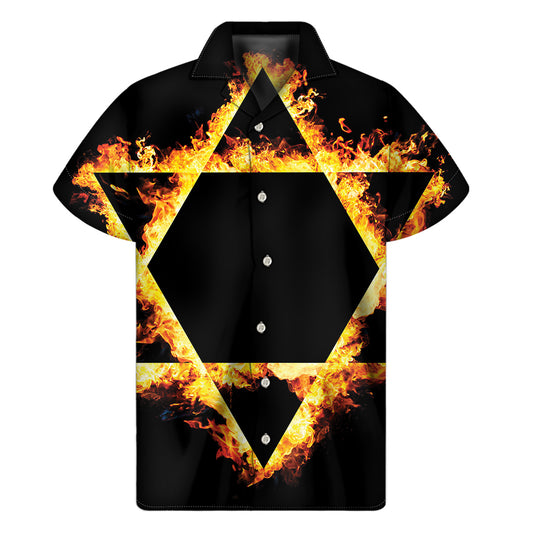Flaming Star of David Print Men's Short Sleeve Shirt