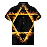 Flaming Star of David Print Men's Short Sleeve Shirt
