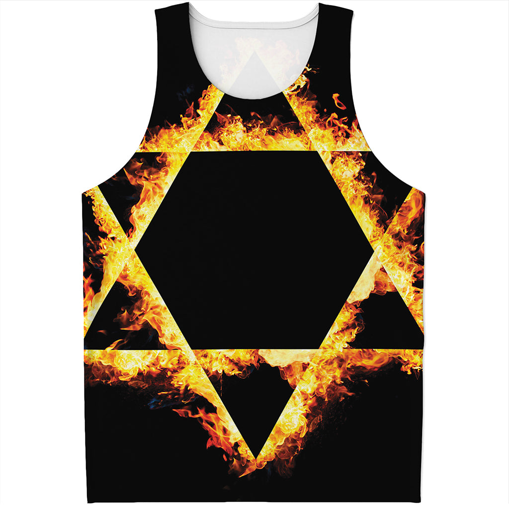 Flaming Star of David Print Men's Tank Top