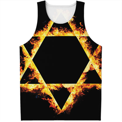 Flaming Star of David Print Men's Tank Top