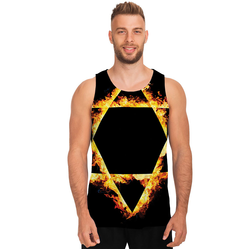 Flaming Star of David Print Men's Tank Top