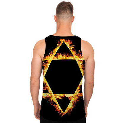 Flaming Star of David Print Men's Tank Top