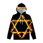 Flaming Star of David Print Pullover Hoodie