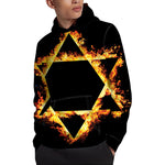 Flaming Star of David Print Pullover Hoodie
