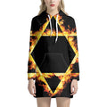 Flaming Star of David Print Pullover Hoodie Dress