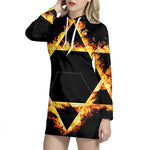Flaming Star of David Print Pullover Hoodie Dress