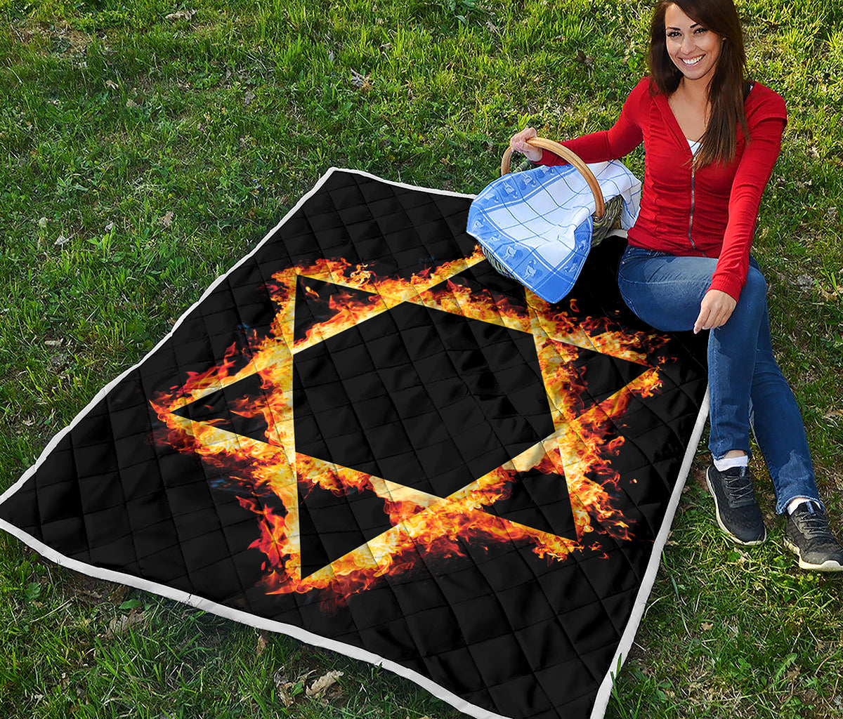 Flaming Star of David Print Quilt
