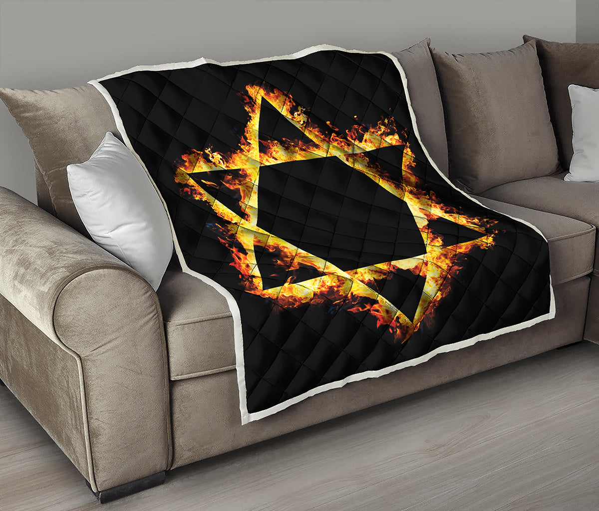 Flaming Star of David Print Quilt