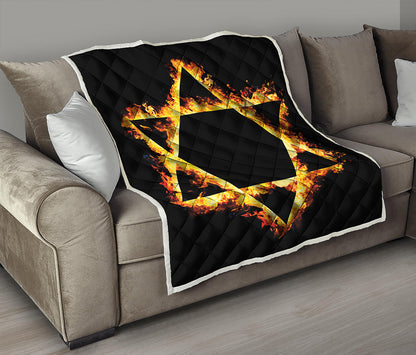 Flaming Star of David Print Quilt