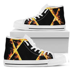 Flaming Star of David Print White High Top Shoes
