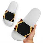 Flaming Star of David Print White Slide Sandals