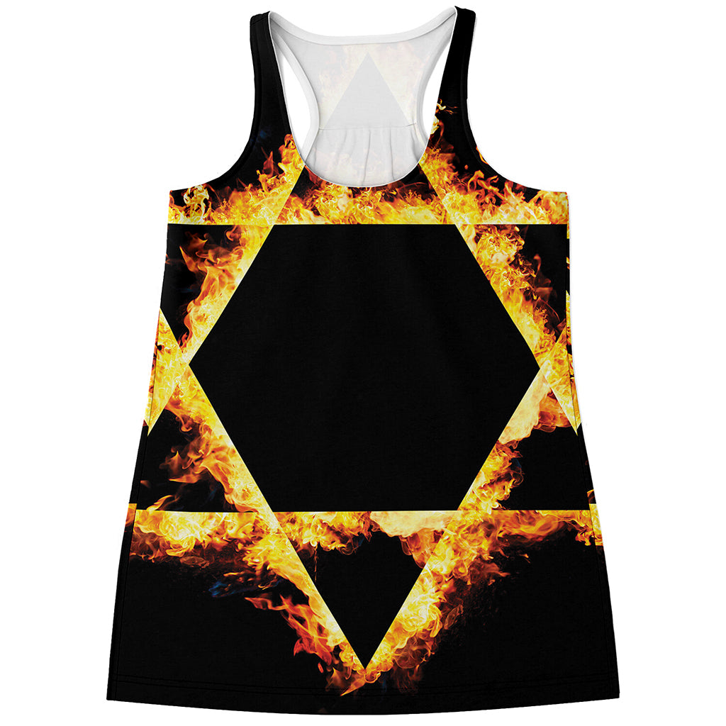 Flaming Star of David Print Women's Racerback Tank Top