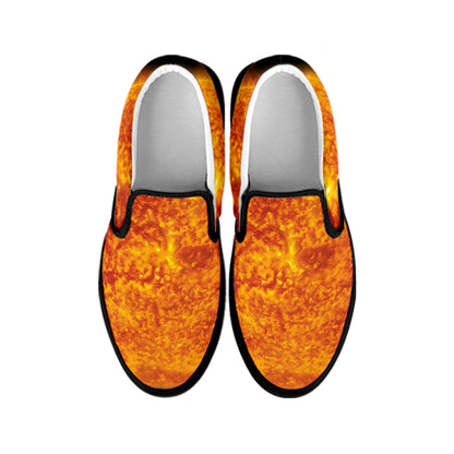 Flaming Sun Print Black Slip On Shoes