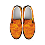 Flaming Sun Print Black Slip On Shoes