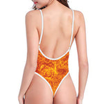 Flaming Sun Print High Cut One Piece Swimsuit
