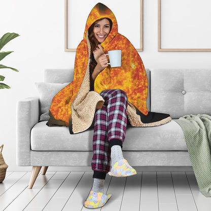 Flaming Sun Print Hooded Blanket