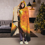 Flaming Sun Print Hooded Blanket