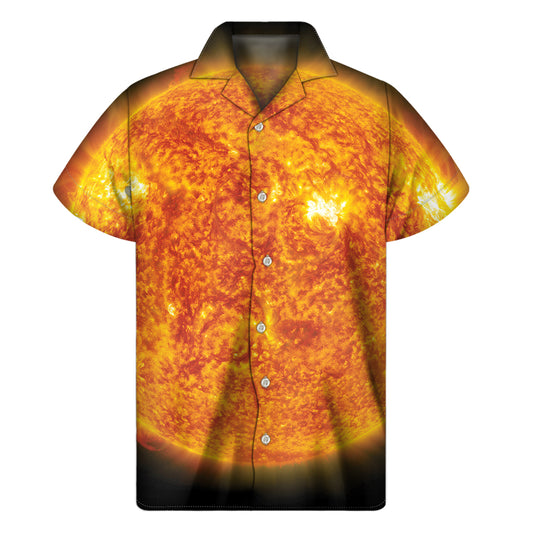 Flaming Sun Print Men's Short Sleeve Shirt