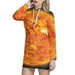 Flaming Sun Print Pullover Hoodie Dress