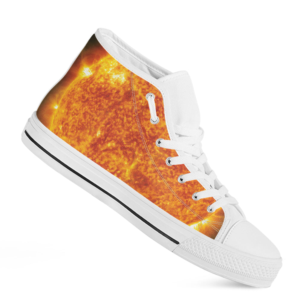Flaming Sun Print White High Top Shoes