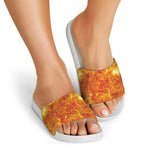 Flaming Sun Print White Slide Sandals
