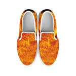 Flaming Sun Print White Slip On Shoes