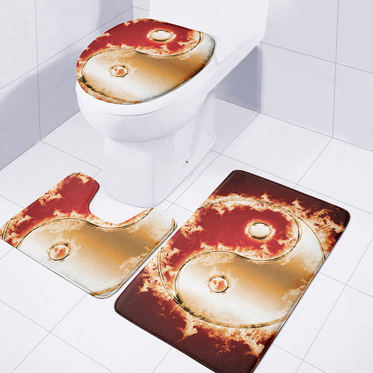 Flaming Yin Yang Print 3 Piece Bath Mat Set