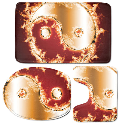 Flaming Yin Yang Print 3 Piece Bath Mat Set