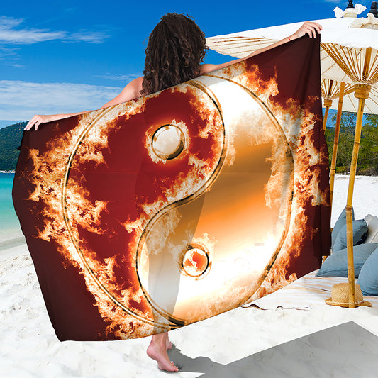 Flaming Yin Yang Print Beach Sarong Wrap