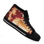 Flaming Yin Yang Print Black High Top Shoes