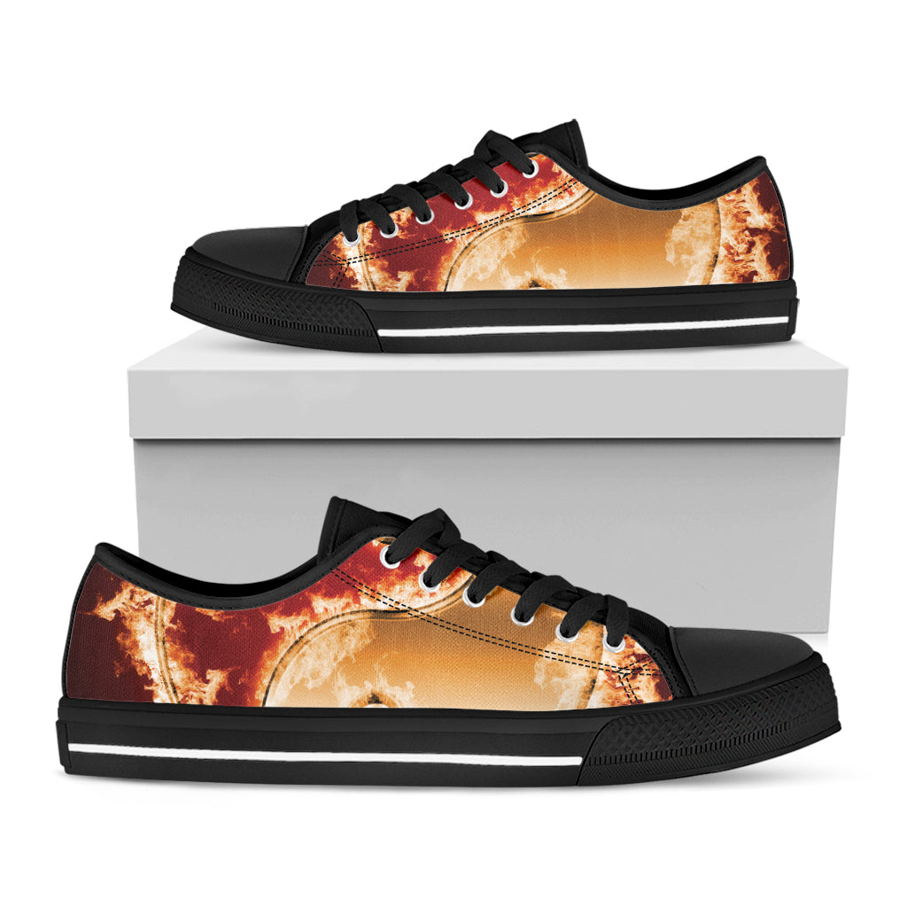 Flaming Yin Yang Print Black Low Top Shoes 