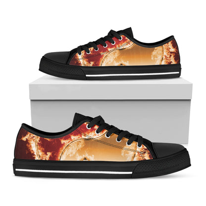 Flaming Yin Yang Print Black Low Top Shoes 