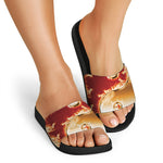 Flaming Yin Yang Print Black Slide Sandals
