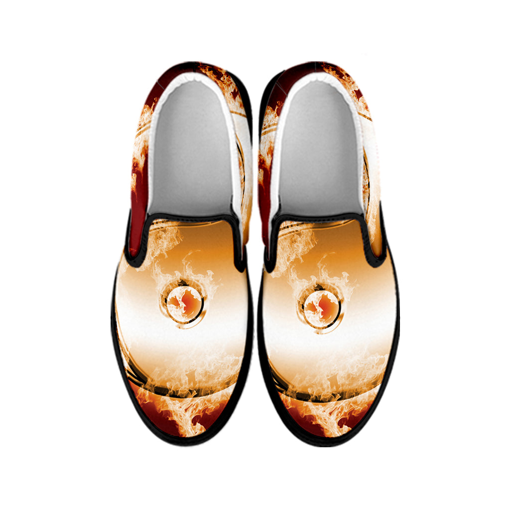Flaming Yin Yang Print Black Slip On Shoes
