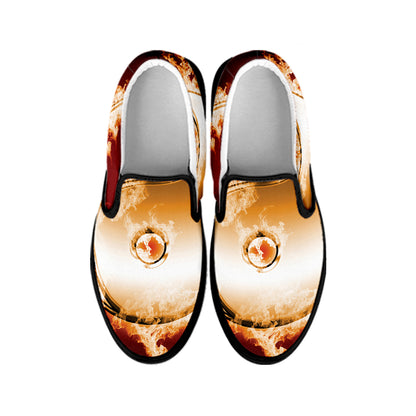 Flaming Yin Yang Print Black Slip On Shoes