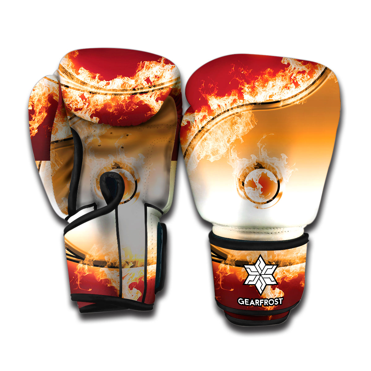 Flaming Yin Yang Print Boxing Gloves
