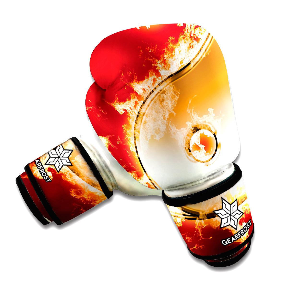 Flaming Yin Yang Print Boxing Gloves