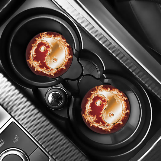 Flaming Yin Yang Print Car Coasters