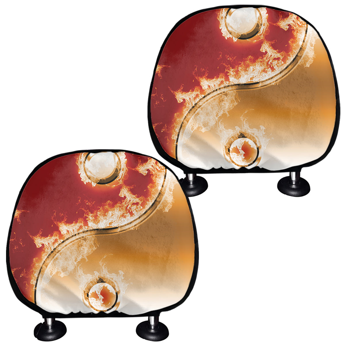 Flaming Yin Yang Print Car Headrest Covers