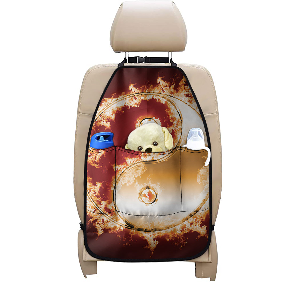 Flaming Yin Yang Print Car Seat Organizers