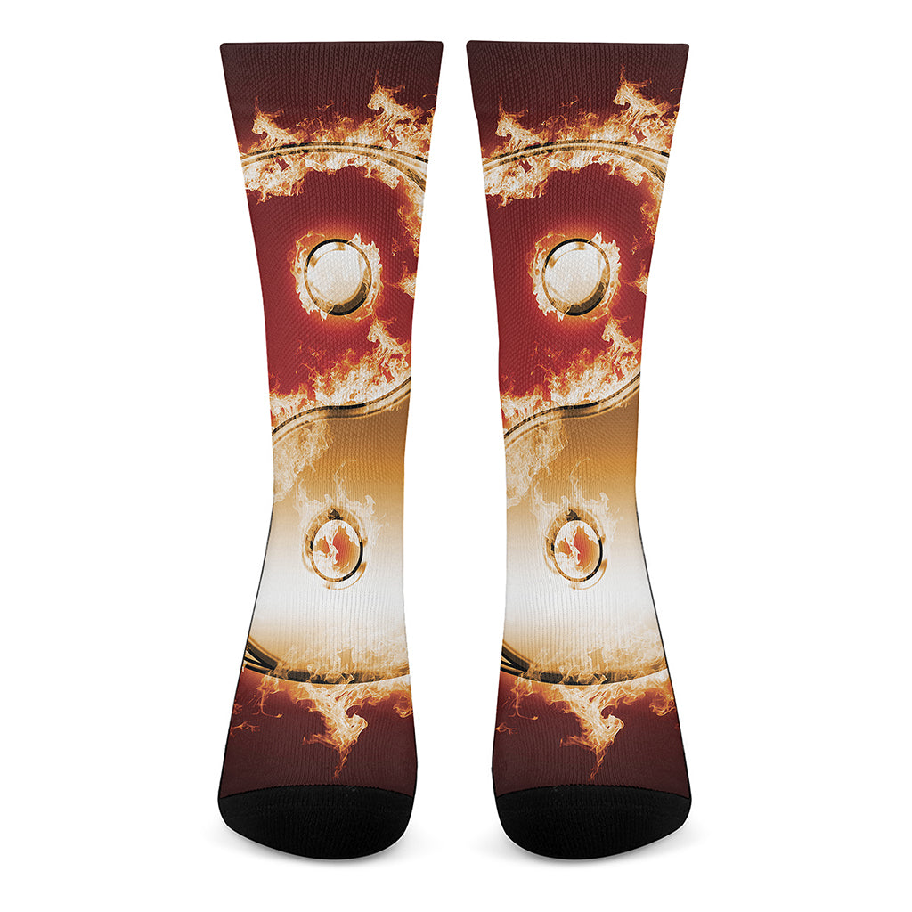 Flaming Yin Yang Print Crew Socks