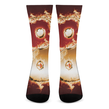Flaming Yin Yang Print Crew Socks