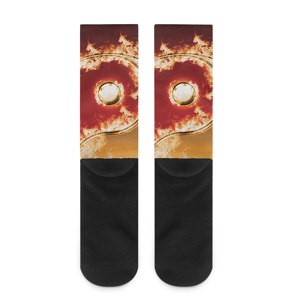 Flaming Yin Yang Print Crew Socks