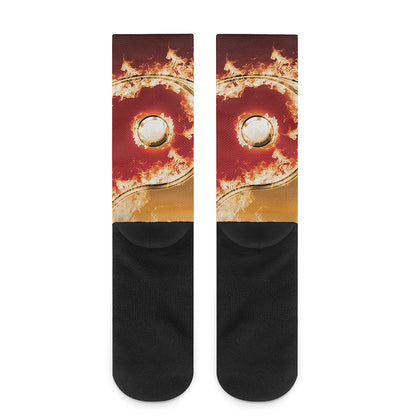 Flaming Yin Yang Print Crew Socks
