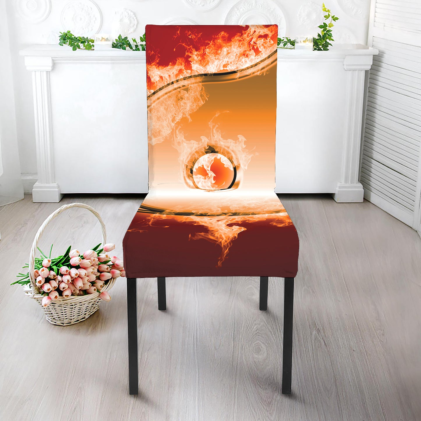 Flaming Yin Yang Print Dining Chair Slipcover