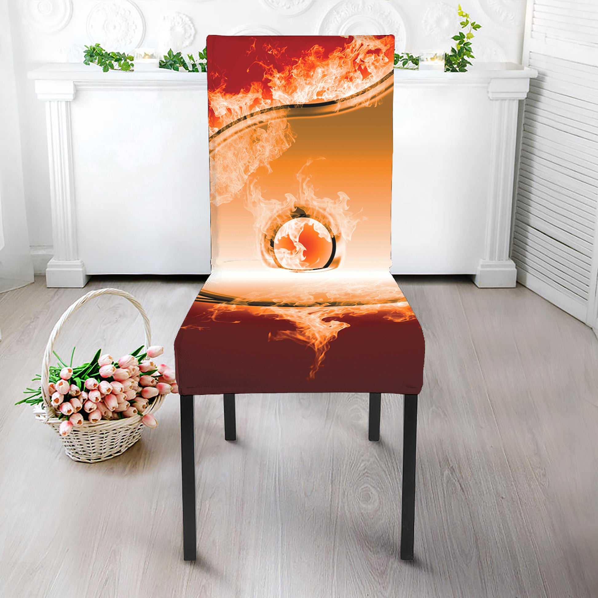 Flaming Yin Yang Print Dining Chair Slipcover