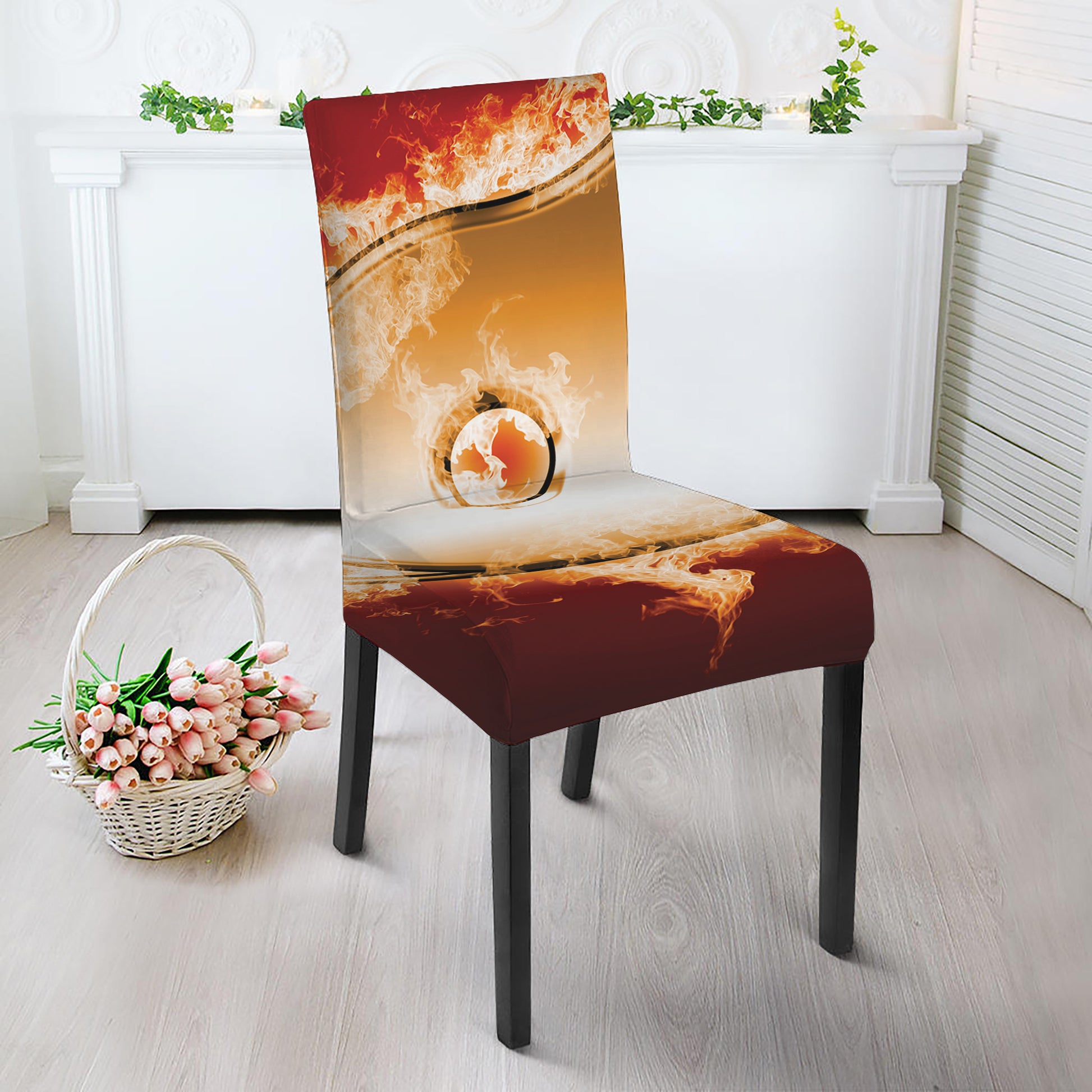 Flaming Yin Yang Print Dining Chair Slipcover