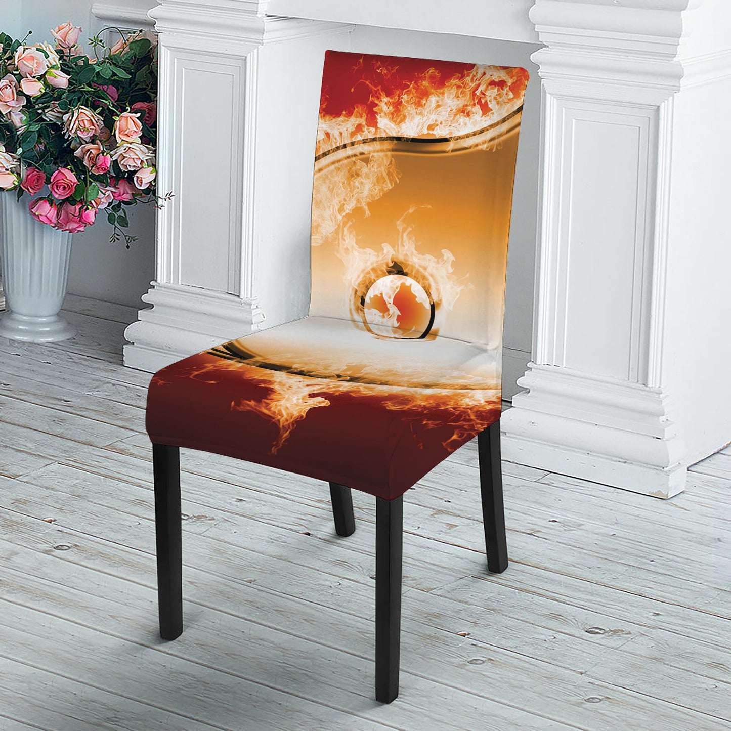 Flaming Yin Yang Print Dining Chair Slipcover