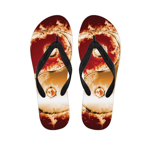 Flaming Yin Yang Print Flip Flops